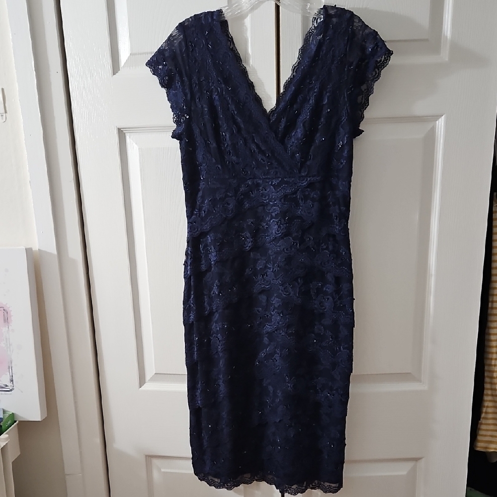 MARINA Midnight Blue Lace Midi Dress